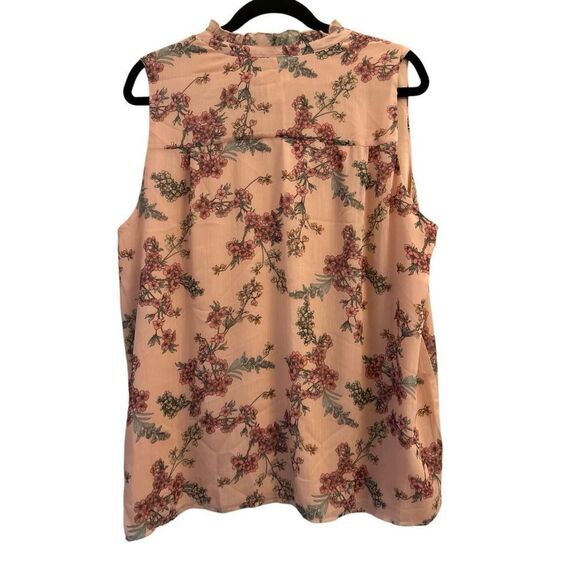 St. Tropez Ruffle Neck Sleeveless Floral Blouse XL Cottagecore - Picture 2 of 6